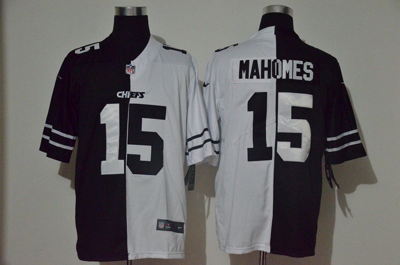 Men Kansas City Chiefs #15 Mahomes Black white Half version 2020 Nike NFL Jerseys->pittsburgh steelers->NFL Jersey